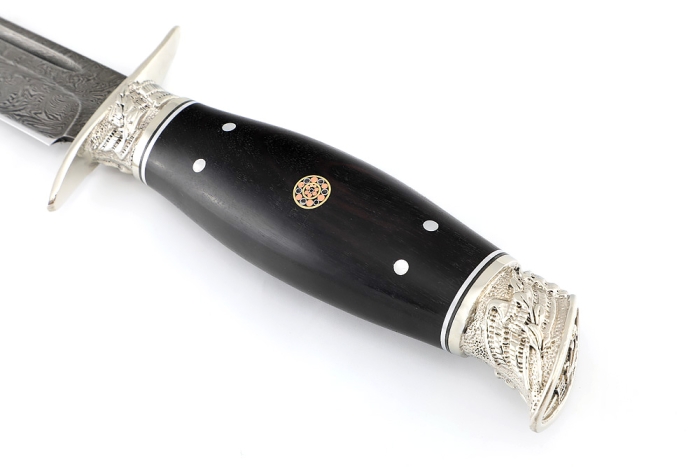 Финка НКВД (дамаск, рукоять чёрный граб - литьё, мозаичный пин)