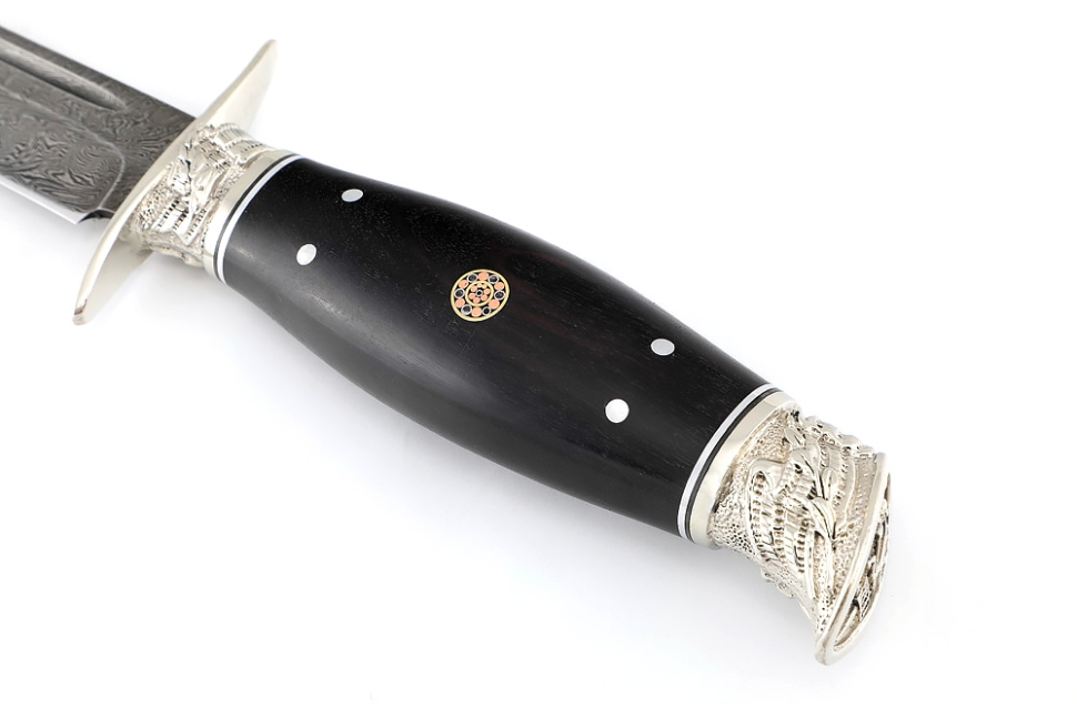 Финка НКВД (дамаск, рукоять чёрный граб - литьё, мозаичный пин)
