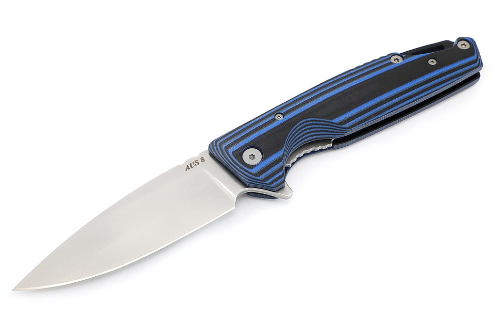 Нож складной Турист AUS8 рукоять G10 черно-синяя