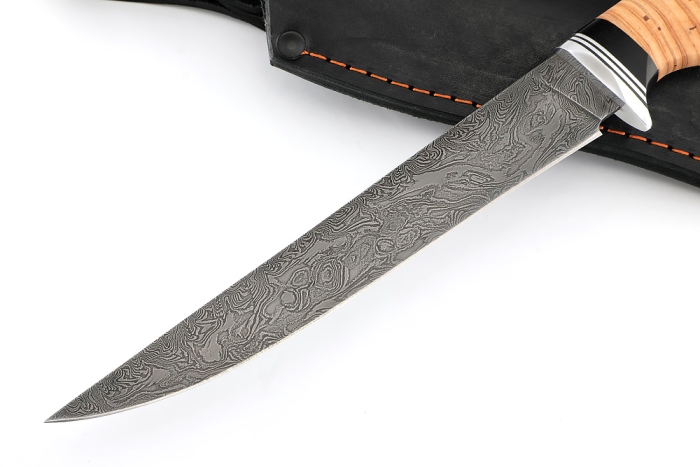 Нож Филейный средний (дамаск, береста)