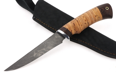 Нож Филейный малый (дамаск, береста)