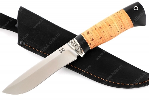 Нож Соболь (порошковая сталь М390, береста, гарда мельхиор)