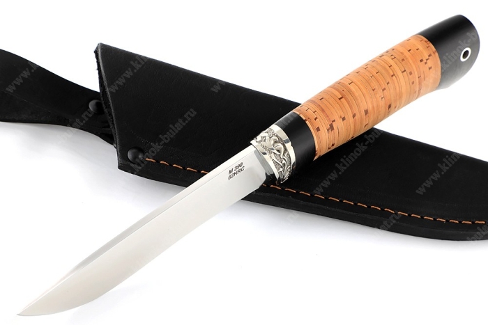 Нож Соболь (порошковая сталь М390, береста, гарда мельхиор)