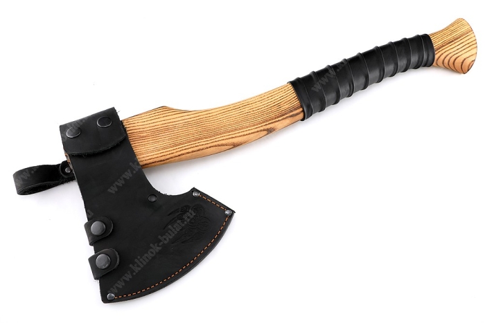 Топор большой №3 (композитный сплав У10+ХВГ, художественная гравировка, рукоять - ясень+кожа)