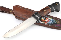 Нож Скат (S390, гарда карбон, айронвуд, чёрный граб, мозаичные пины) формованные ножны