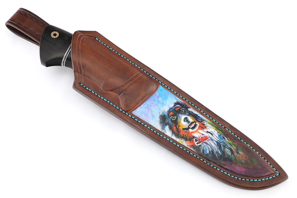 Нож Скат (S390, гарда карбон, айронвуд, чёрный граб, мозаичные пины) формованные ножны