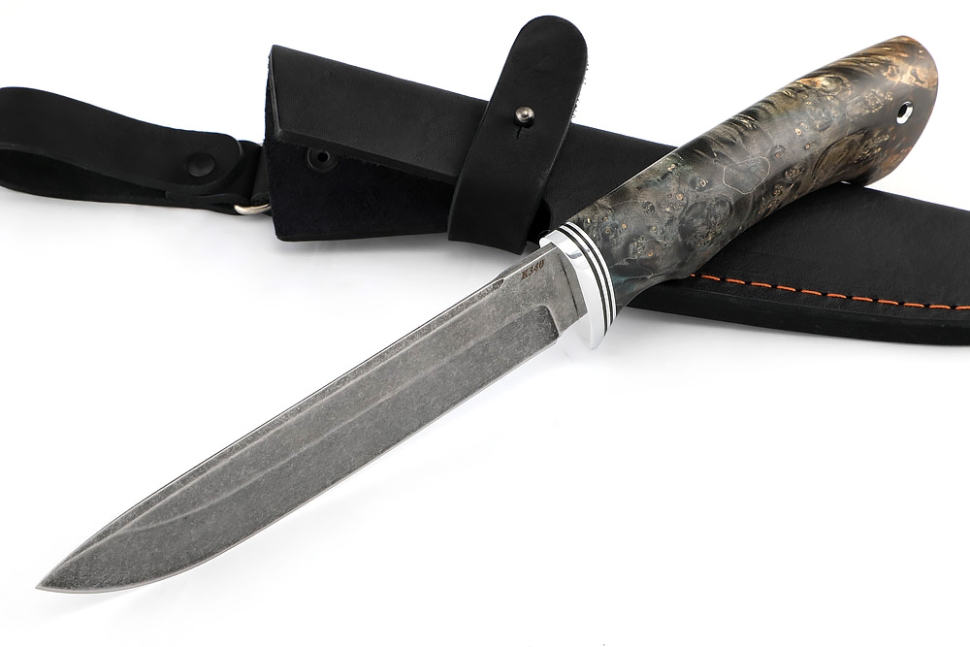 Нож Скат сталь К340, рукоять кап клена коричневый