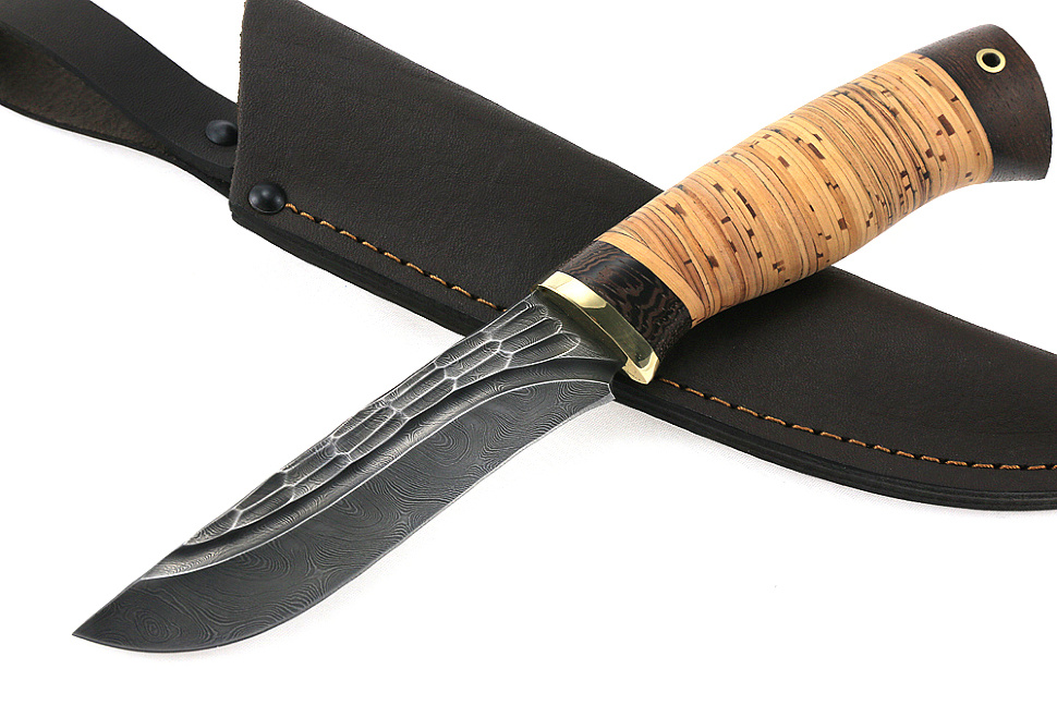 Нож Соболь (дамаск-камень, береста)