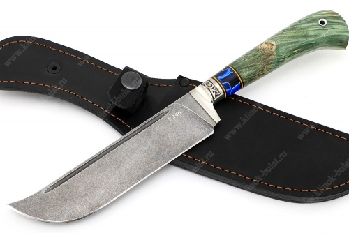 Нож Узбек-3 (К340, зелёная стабилизированная карельская берёза, проставка акрил, мельхиор)