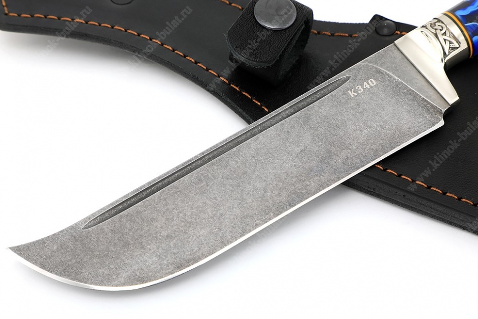 Нож Узбек-3 (К340, зелёная стабилизированная карельская берёза, проставка акрил, мельхиор)