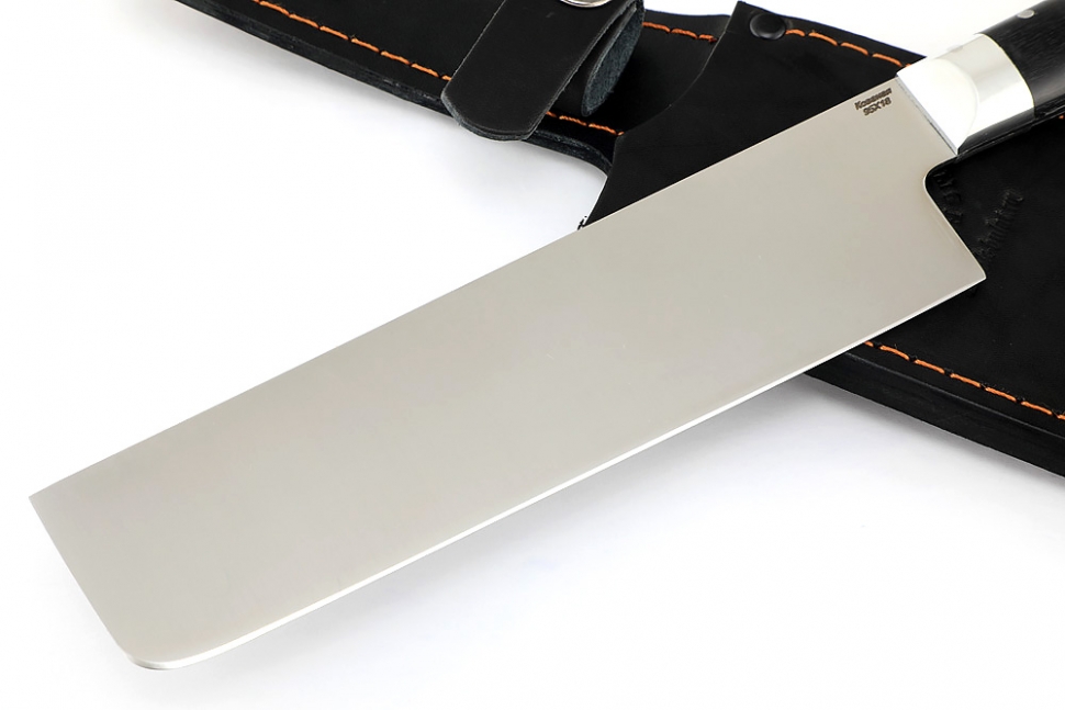 Овощной топорик Накири (95х18 - сатин, рукоять дюраль - чёрный граб) цельнометаллический