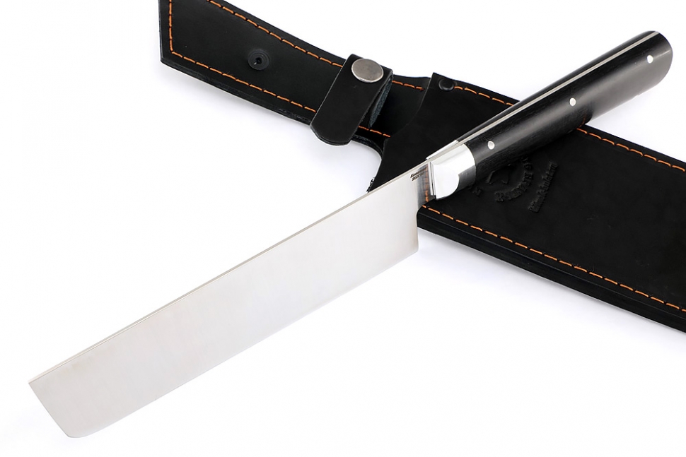 Овощной топорик Накири (95х18 - сатин, рукоять дюраль - чёрный граб) цельнометаллический