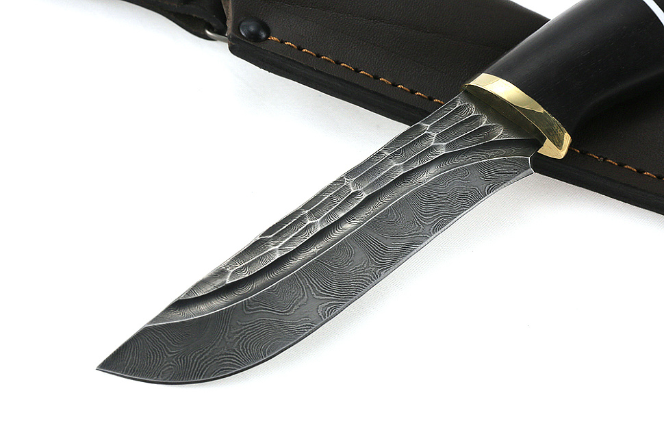 Нож Соболь (дамаск-камень, чёрный граб)