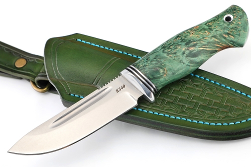 Нож Малыш (К340, кап клена зеленый) формованные ножны