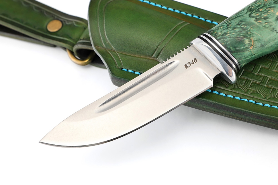 Нож Малыш (К340, кап клена зеленый) формованные ножны