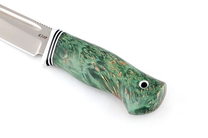 Нож Малыш (К340, кап клена зеленый) формованные ножны