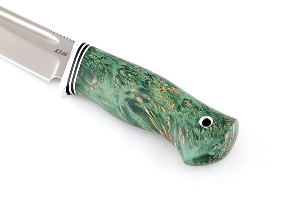 Нож Малыш (К340, кап клена зеленый) формованные ножны