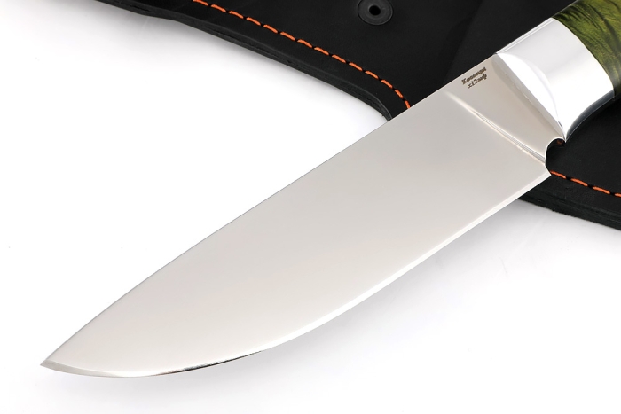 Нож Глухарь х12МФ цельнометаллический, рукоять карельская берёза зеленая