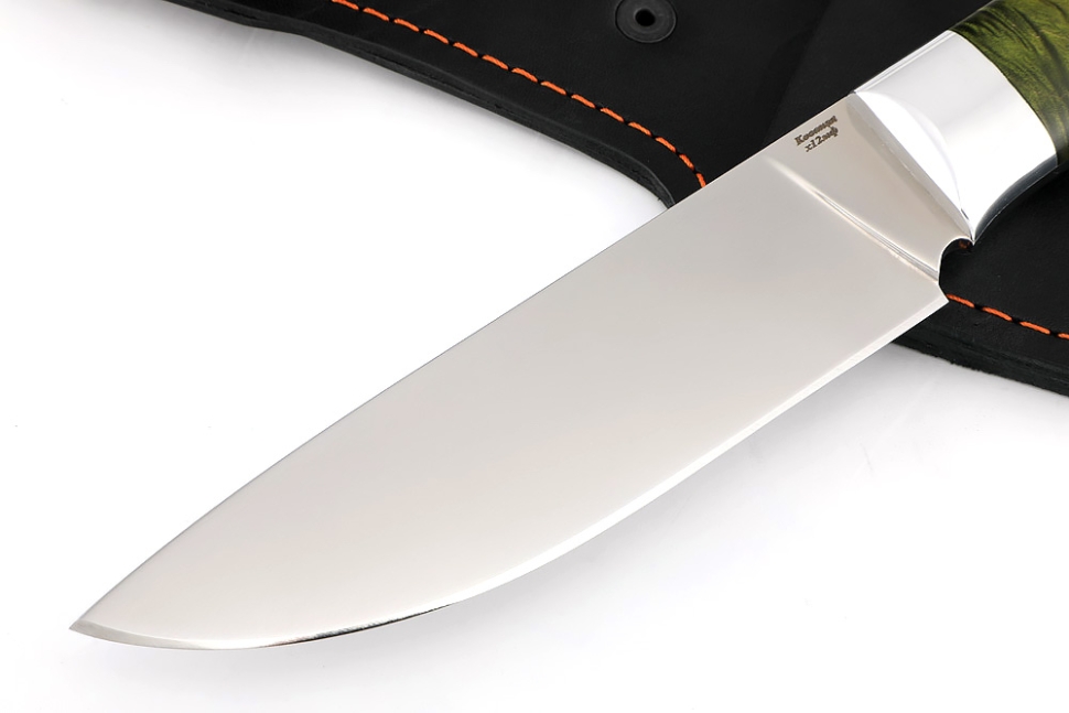 Нож Глухарь х12МФ цельнометаллический, рукоять карельская берёза зеленая