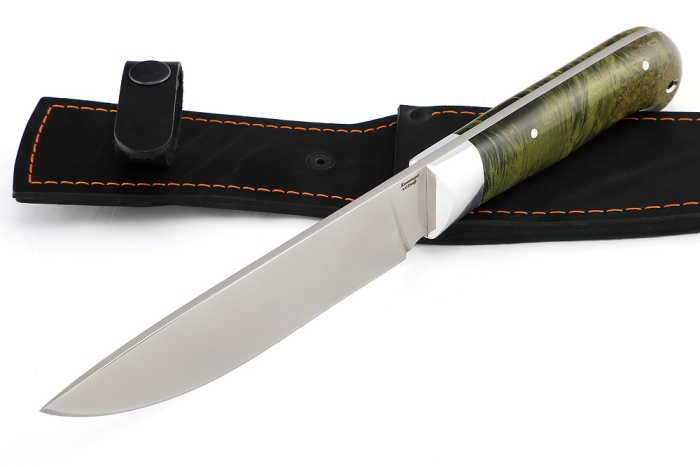 Нож Глухарь х12МФ цельнометаллический, рукоять карельская берёза зеленая