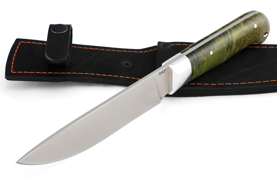 Нож Глухарь х12МФ цельнометаллический, рукоять карельская берёза зеленая