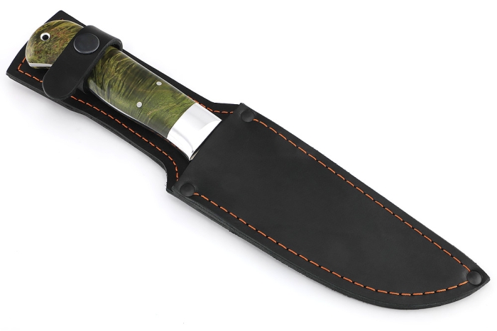 Нож Глухарь х12МФ цельнометаллический, рукоять карельская берёза зеленая