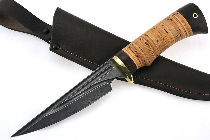 Нож Комар (дамаск-долы, береста)