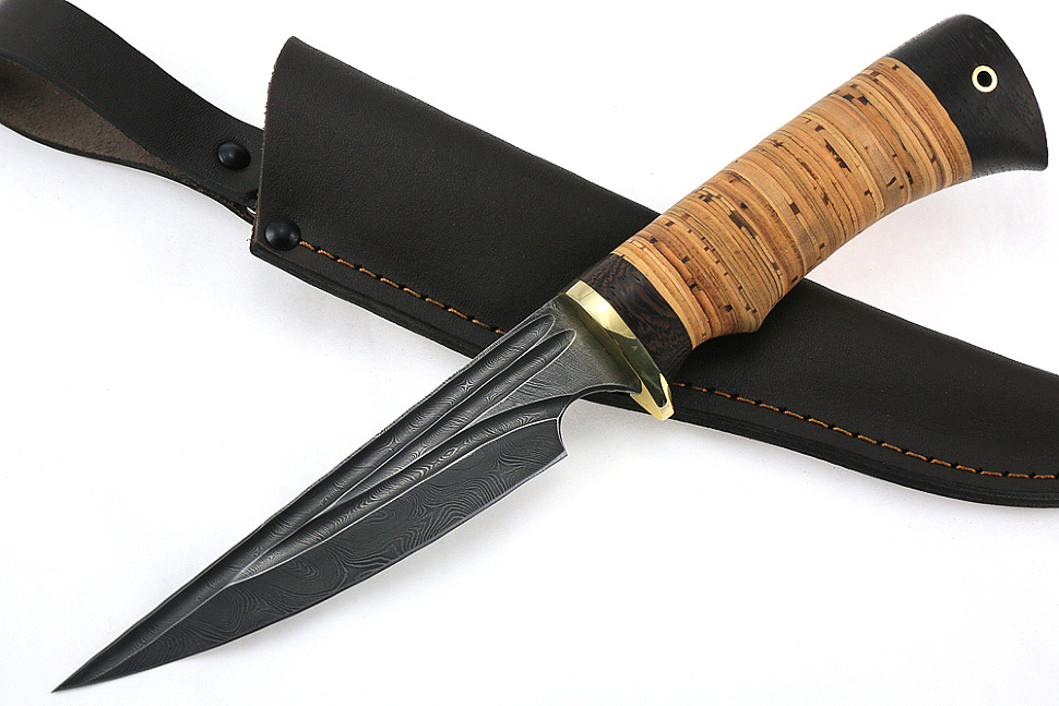 Нож Комар (дамаск-долы, береста)