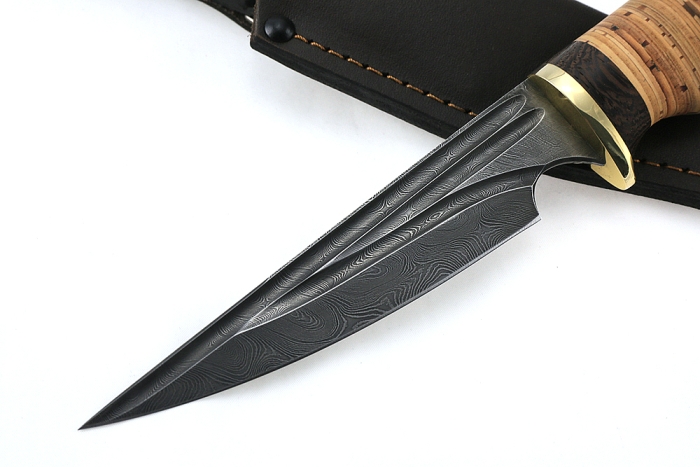 Нож Комар (дамаск-долы, береста)