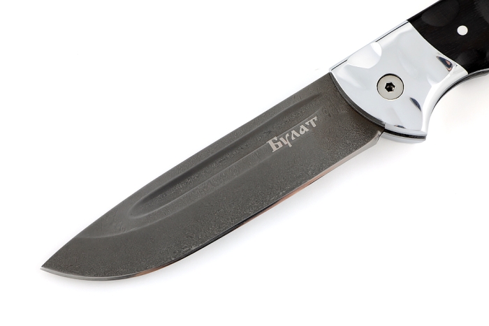 Нож складной Партизан сталь Булат рукоять дюраль-черный граб (резная)