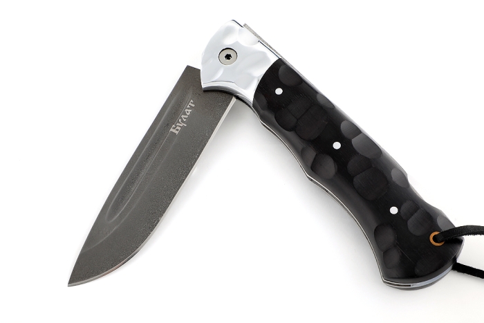 Нож складной Партизан сталь Булат рукоять дюраль-черный граб (резная)