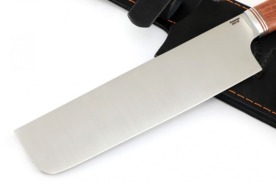 Овощной топорик Накири (95х18 - сатин, рукоять наборная бубинга, фибра, чёрный граб)