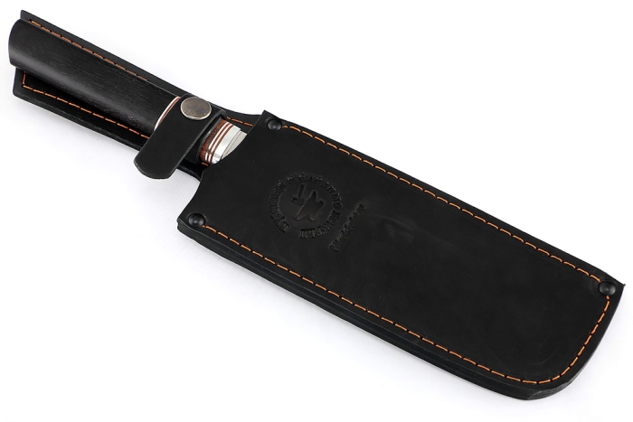 Овощной топорик Накири (95х18 - сатин, рукоять наборная бубинга, фибра, чёрный граб)