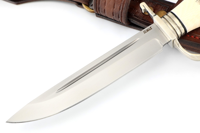 Финка НКВД порошковая сталь Elmax, рукоять элфорин (скримшоу) - литьё, формованные ножны