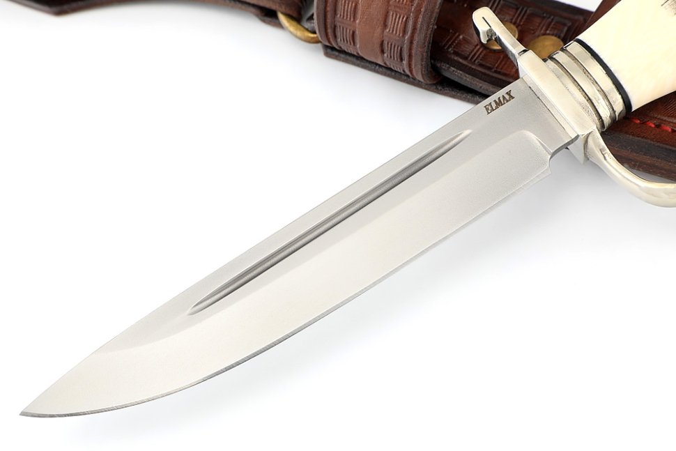 Финка НКВД порошковая сталь Elmax, рукоять элфорин (скримшоу) - литьё, формованные ножны