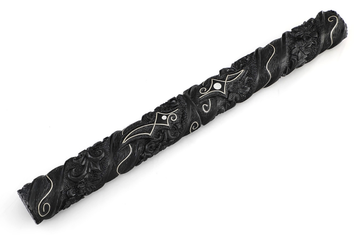 Нож Дамский №4 дамаск черный граб инкрустация резьба деревянные ножны
