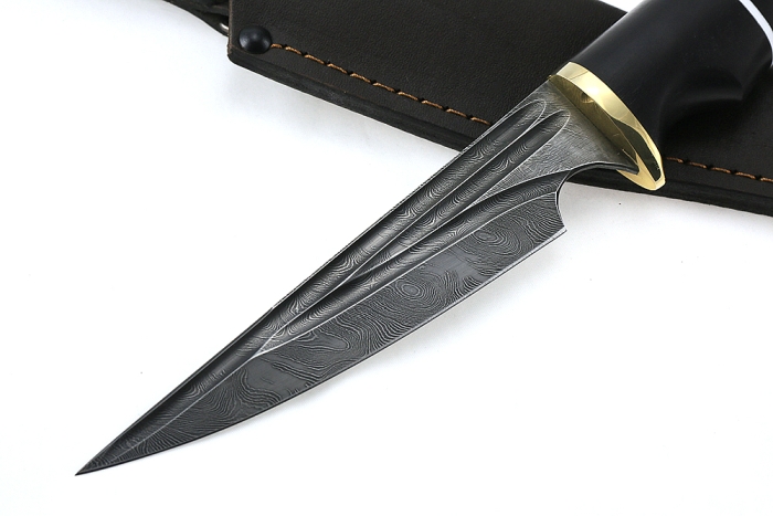 Нож Комар (дамаск-долы, чёрный граб)