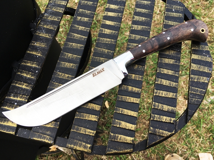 Нож Узбек-3 (порошковая сталь ELMAX - САТИН, коричневая стабилизированная карельская берёза) цельнометаллический
