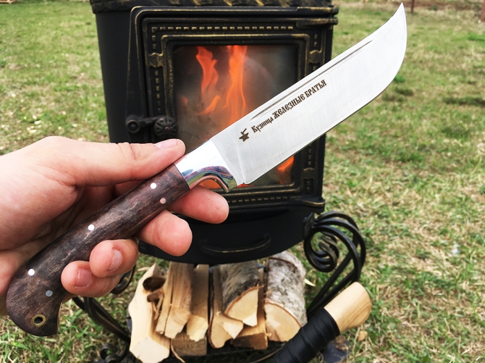 Нож Узбек-3 (порошковая сталь ELMAX - САТИН, коричневая стабилизированная карельская берёза) цельнометаллический