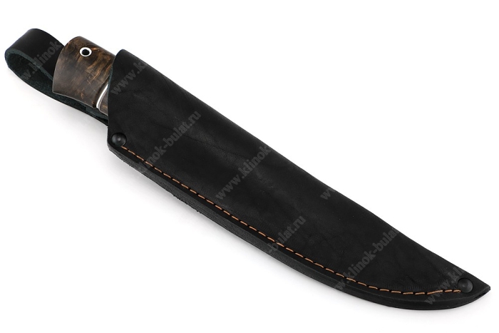 Нож Рысь (порошковая сталь M390, стабилизированная карельская берёза, вставка чёрный граб) резьба по дереву