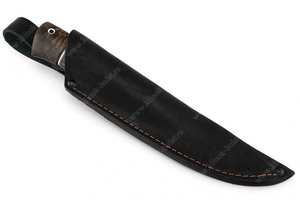 Нож Рысь (порошковая сталь M390, стабилизированная карельская берёза, вставка чёрный граб) резьба по дереву