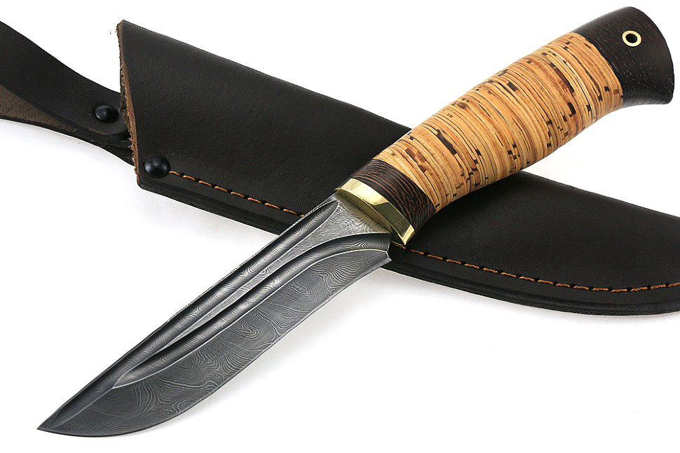 Нож Соболь (дамаск-долы, береста)