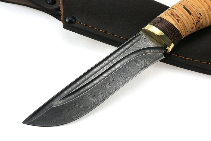 Нож Соболь (дамаск-долы, береста)