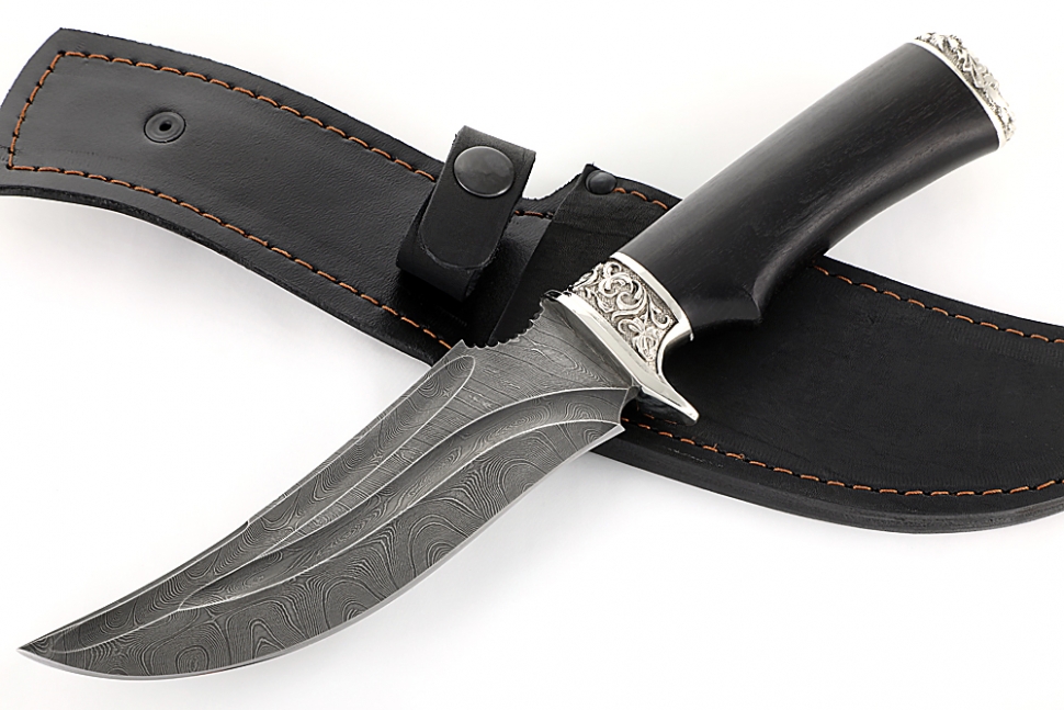 Нож Легион (дамаск-долы, чёрный граб - мельхиор)