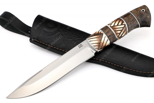 Нож Таран (порошковая сталь M390, рукоять наборная стабилизированная карельская берёза, рог лося, выжигание на кости)