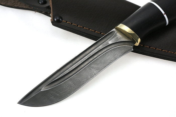 Нож Соболь (дамаск-долы, чёрный граб)