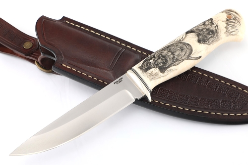 Нож Пантера S390, рукоять элфорин (скримшоу), формованные ножны