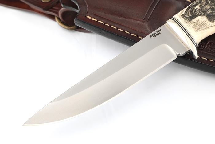 Нож Пантера S390, рукоять элфорин (скримшоу), формованные ножны