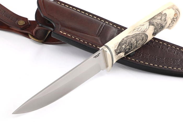 Нож Пантера S390, рукоять элфорин (скримшоу), формованные ножны