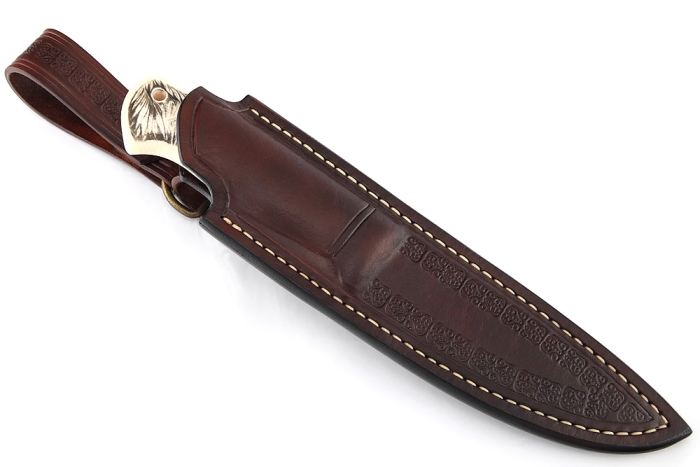 Нож Пантера S390, рукоять элфорин (скримшоу), формованные ножны